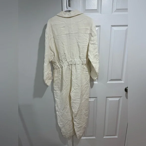 Sandro Cream Button-Up Jumpsuit